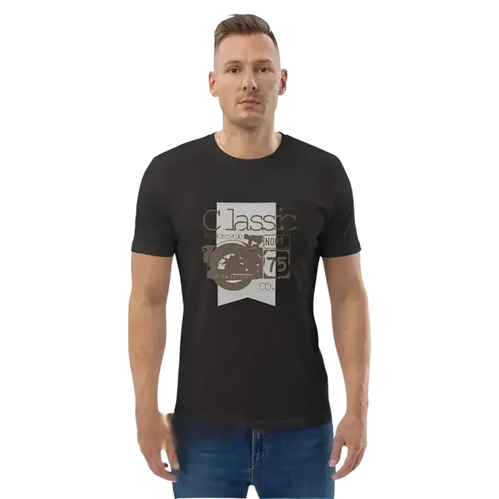 Unisex Grafik T-Shirt von BUYATHOME24 aus dunklem Heather-Grau, 100% Baumwolle, in den Größen S bis 5XL, mit Druckdesign.