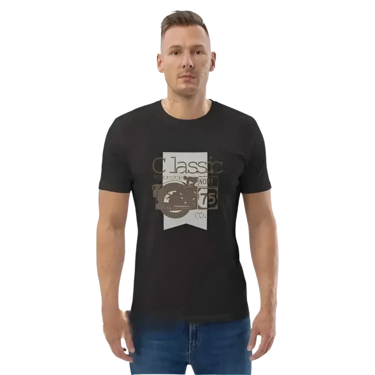 Unisex Grafik T-Shirt von BUYATHOME24 aus dunklem Heather-Grau, 100% Baumwolle, in den Größen S bis 5XL, mit Druckdesign.