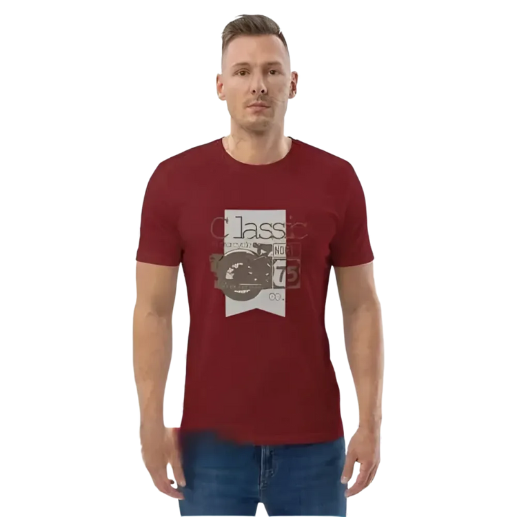 Unisex Grafik T-Shirt aus 100% Baumwolle in Burgund, erhältlich in den Größen S bis 5XL, mit Druckdesign von BUYATHOME24.