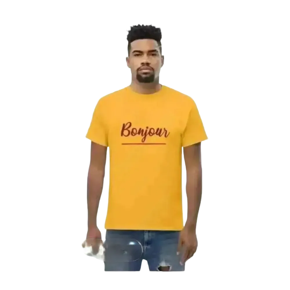 Unisex Grafik T-Shirt aus 100% Baumwolle in S bis 5XL, Herrenmodell mit Rundhals, goldfarben, für jeden Anlass