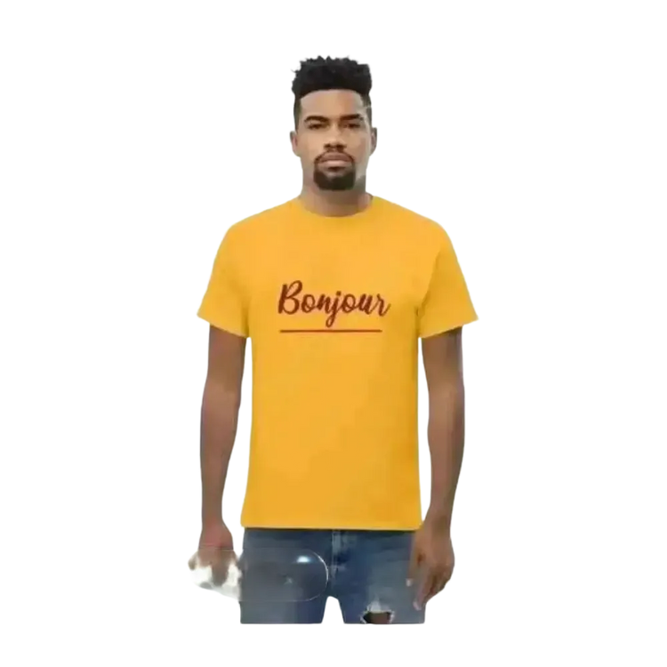 Unisex Grafik T-Shirt aus 100% Baumwolle in S bis 5XL, Herrenmodell mit Rundhals, goldfarben, für jeden Anlass