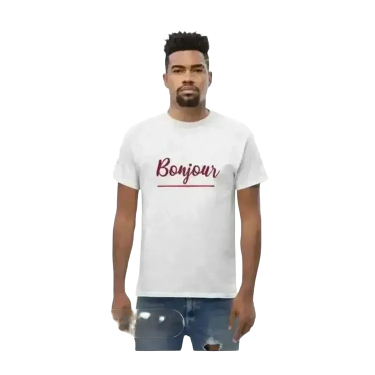 Unisex Grafik T-Shirt aus 100% Baumwolle in S bis 5XL, Herrenmodell mit Rundhals, in Aschefarben, von BUYATHOME24