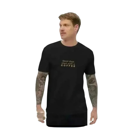 Schwarzes unisex Baumwoll-Grafik-T-Shirt von BUYATHOME24 in XS bis 3XL, bedruckbar, bequemes T-Shirt für Männer und Frauen.