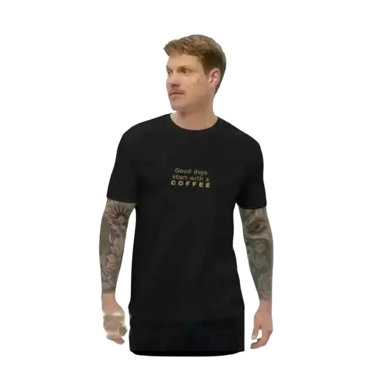 Schwarzes unisex Baumwoll-Grafik-T-Shirt von BUYATHOME24 in XS bis 3XL, bedruckbar, bequemes T-Shirt für Männer und Frauen.