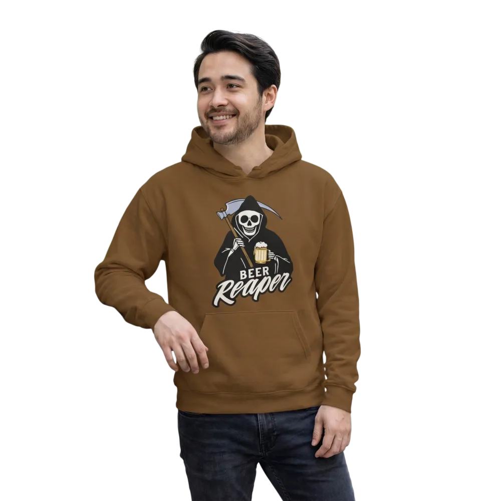 Unisex Hoodie mit Beer Reaper Druck, Rückenprint, Kapuzenpullover in XS bis 3XL, bequem und stylisch für Männer und Frauen