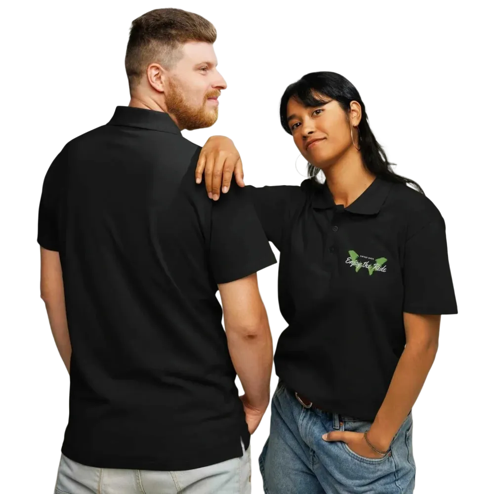 Unisex Poloshirt von BUYATHOME24, schwarzes Piqué-Poloshirt mit besticktem Design, gerippter Kragen, für Freizeit und Alltag