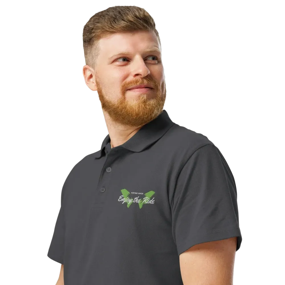 Unisex Poloshirt von BUYATHOME24, graues Piqué-Poloshirt mit gesticktem Design, gerippter Kragen, Knopfleiste, Freizeitkleidung