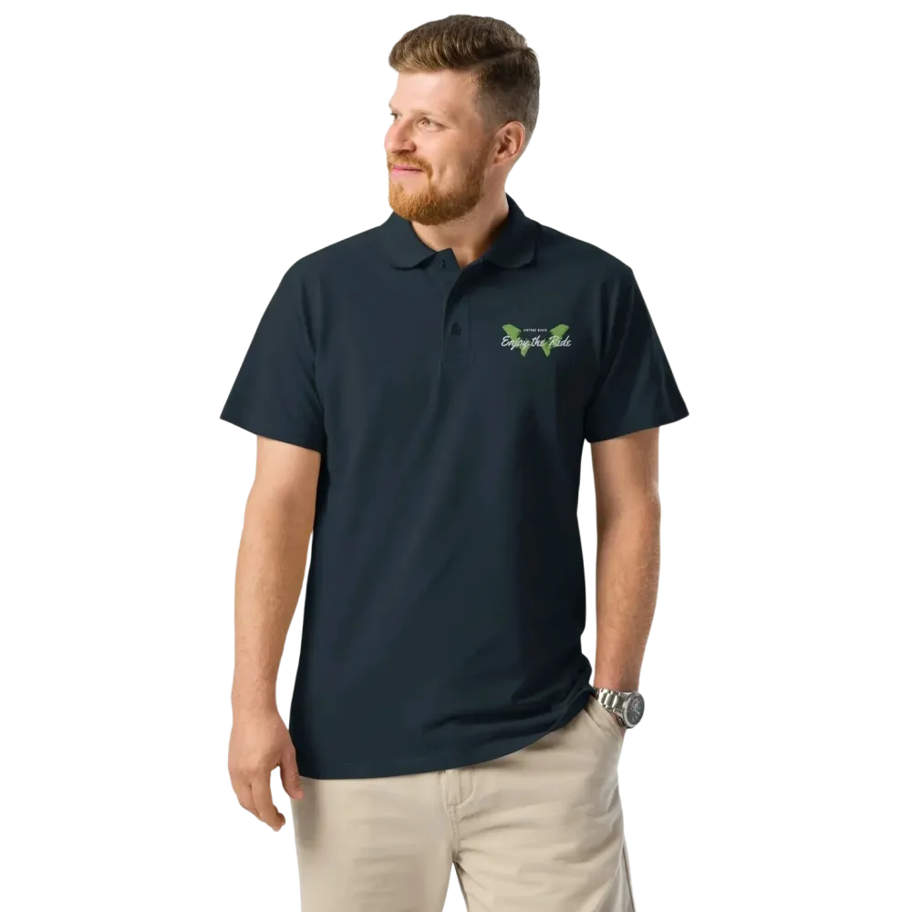 Unisex Poloshirt von BUYATHOME24, navyfarbenes Piqué-Design mit geripptem Kragen und Stickerei, Freizeitkleidung, Knopfleiste, S-5XL
