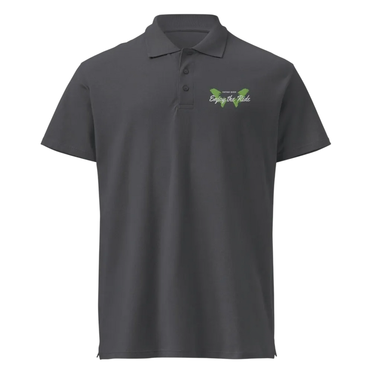 Unisex Poloshirt von BUYATHOME24 aus Pique-Stoff in Mausgrau, mit Knopfleiste, geripptem Kragen und Stickerei, Freizeitkleidung.
