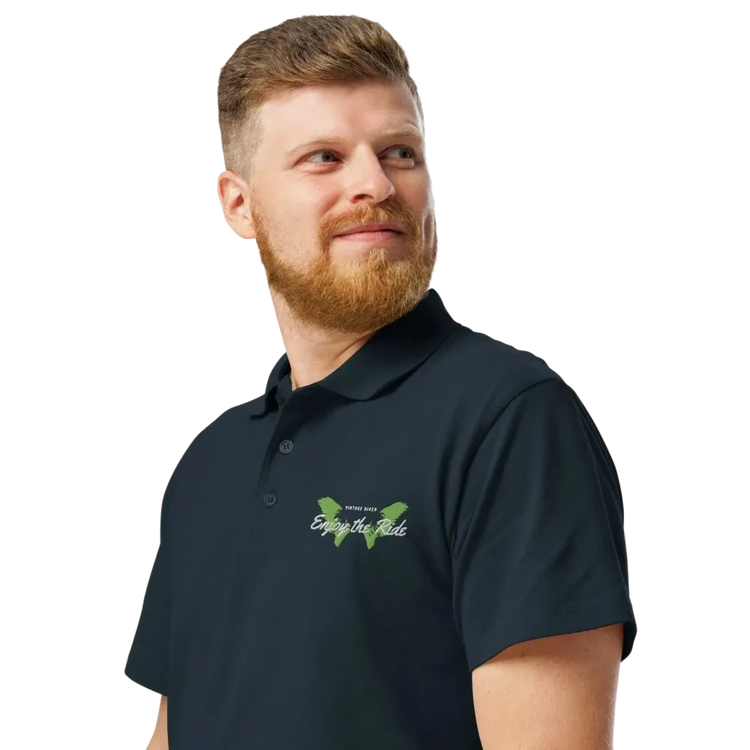 Unisex Poloshirt von BUYATHOME24, navy, gerippter Kragen, Knopfleiste, bestickt, Freizeitkleidung, für S bis 5XL.