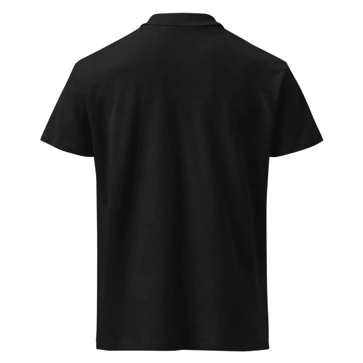 Unisex Poloshirt von BUYATHOME24 aus Pique-Stoff, schwarzes Design, gerippter Kragen, bestickt, Freizeitkleidung, Rückenansicht