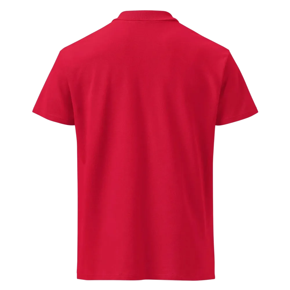 Unisex Poloshirt von BUYATHOME24 in Rot mit geripptem Kragen, Knopfleiste und Stickerei, Freizeitkleidung, Rückenansicht