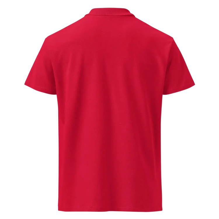 Unisex Poloshirt von BUYATHOME24 in Rot mit geripptem Kragen, Knopfleiste und Stickerei, Freizeitkleidung, Rückenansicht
