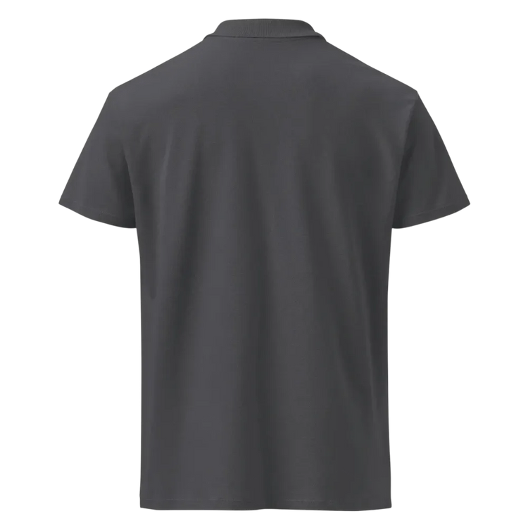 Unisex Poloshirt von BUYATHOME24 in Mouse-Grau, gerippter Kragen, bestickt, Freizeitkleidung, Rückenansicht, Größen S bis 5XL