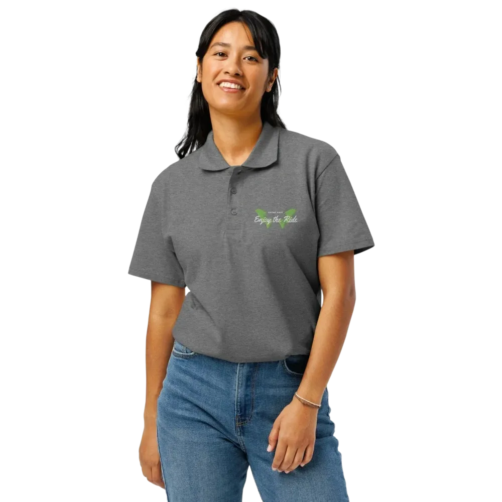 Unisex Poloshirt von BUYATHOME24 in Grau Melange, gerippter Kragen, Knopfleiste, bestickt, Freizeitkleidung, S-5XL