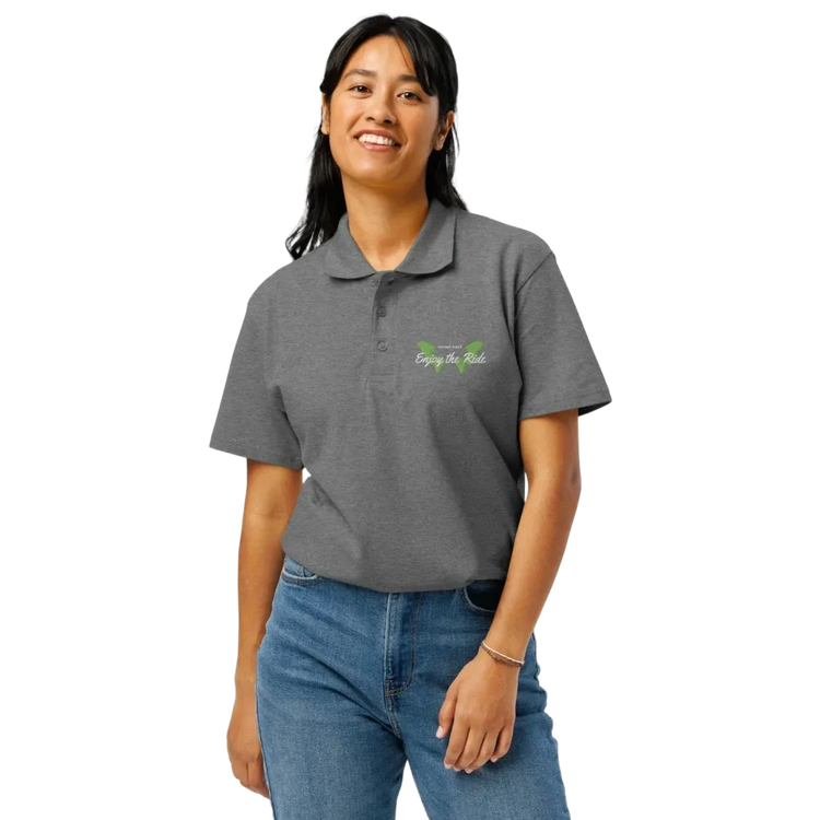 Unisex Poloshirt von BUYATHOME24 in Grau Melange, gerippter Kragen, Knopfleiste, bestickt, Freizeitkleidung, S-5XL