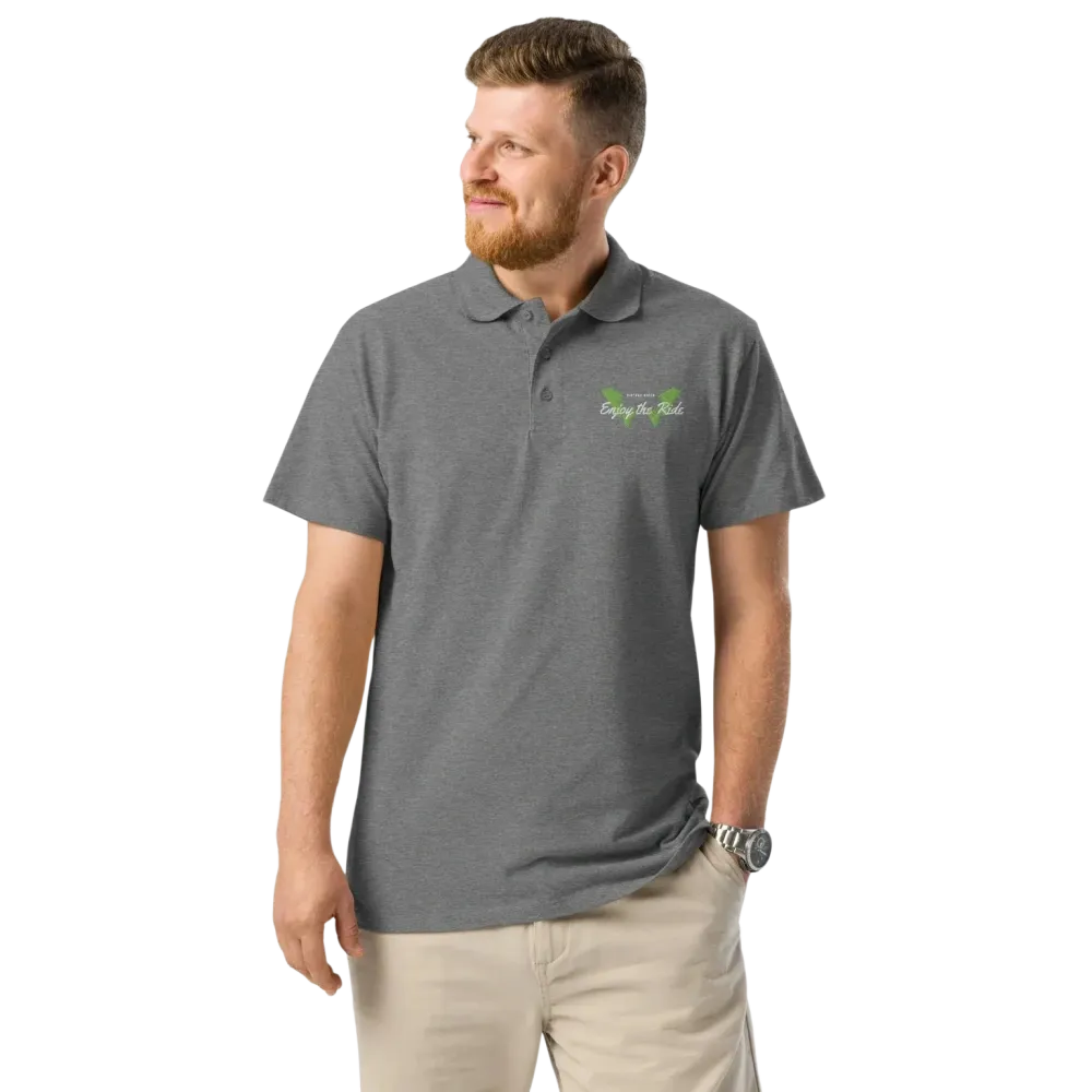 Unisex Poloshirt von BUYATHOME24, graues Melange, gerippter Kragen, bestickt, Freizeitkleidung, Knopfleiste, für S bis 5XL