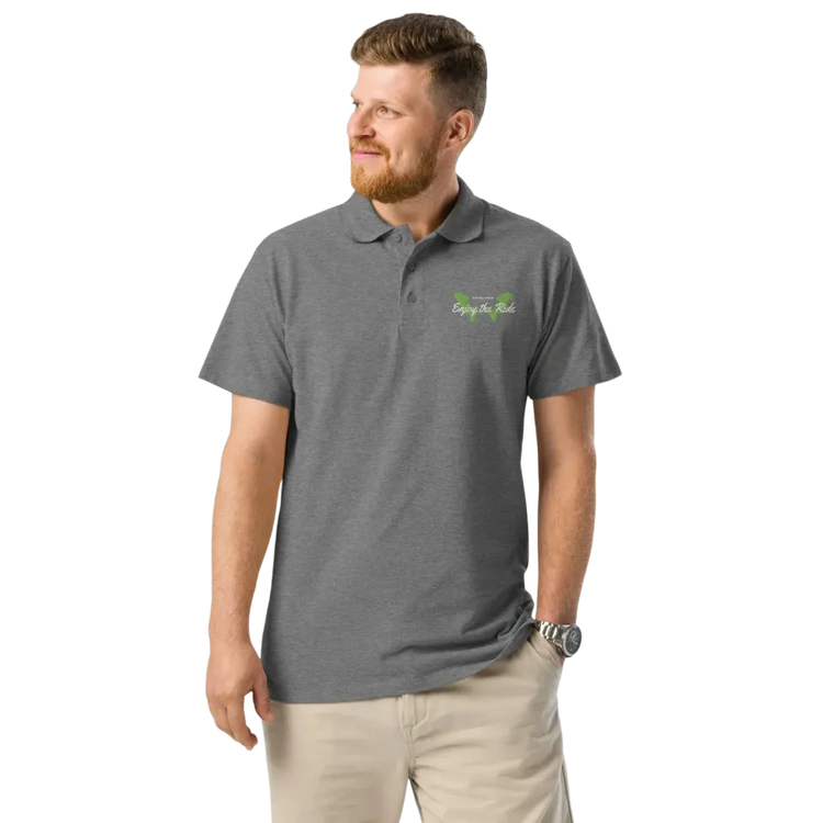 Unisex Poloshirt von BUYATHOME24, graues Melange, gerippter Kragen, bestickt, Freizeitkleidung, Knopfleiste, für S bis 5XL