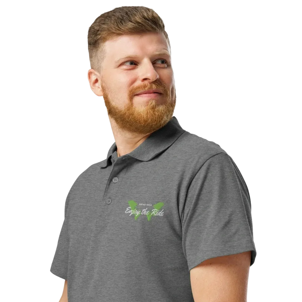 Unisex Poloshirt von BUYATHOME24, graues Melange, gerippter Kragen, bestickt, Freizeitkleidung, Knopfleiste, erhältlich in S-5XL