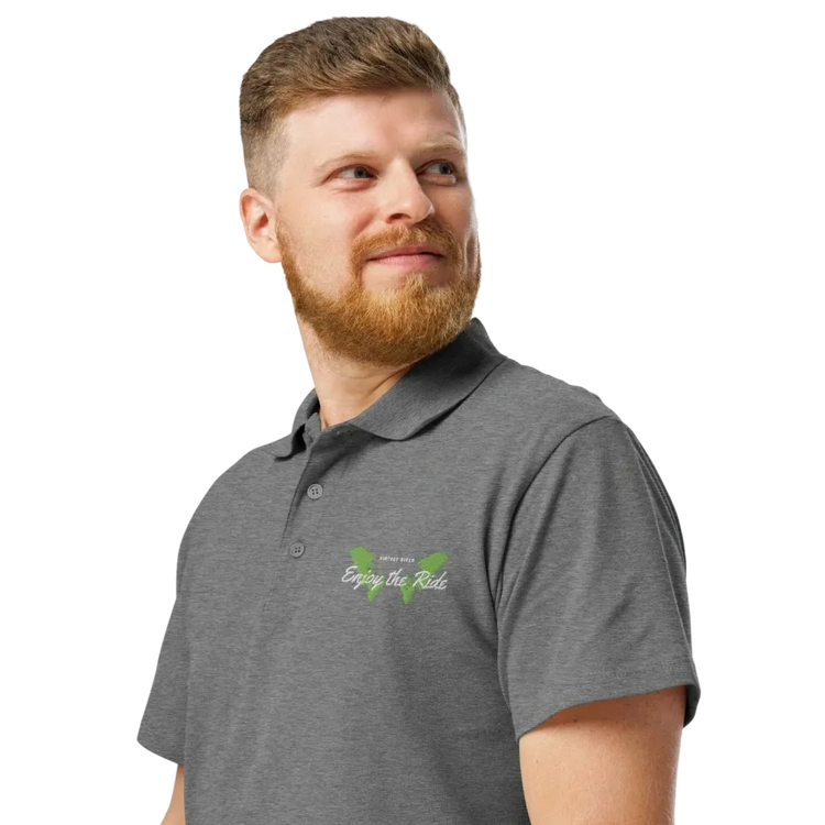 Unisex Poloshirt von BUYATHOME24, graues Melange, gerippter Kragen, bestickt, Freizeitkleidung, Knopfleiste, erhältlich in S-5XL