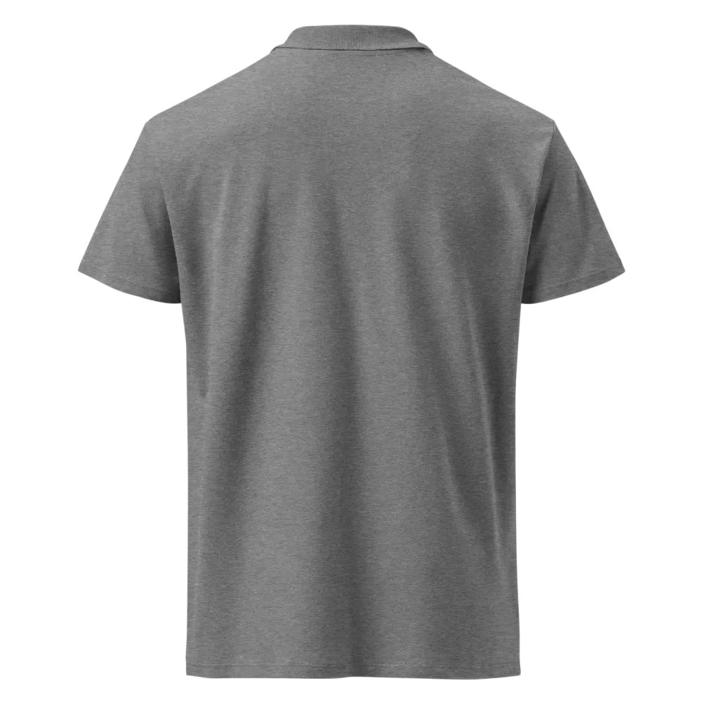 Unisex Poloshirt von BUYATHOME24 in Grau Meliert, mit geripptem Kragen und besticktem Logo auf der Rückseite.