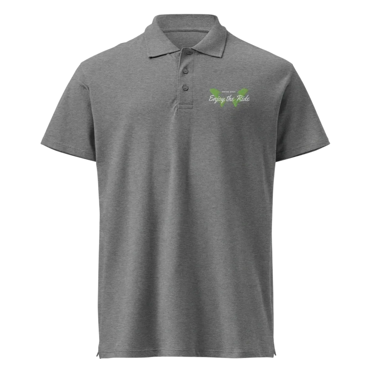 Unisex Poloshirt mit Knopfleiste, geripptem Kragen und Stickerei in Grau Melange, hochwertige Freizeitkleidung von BUYATHOME24
