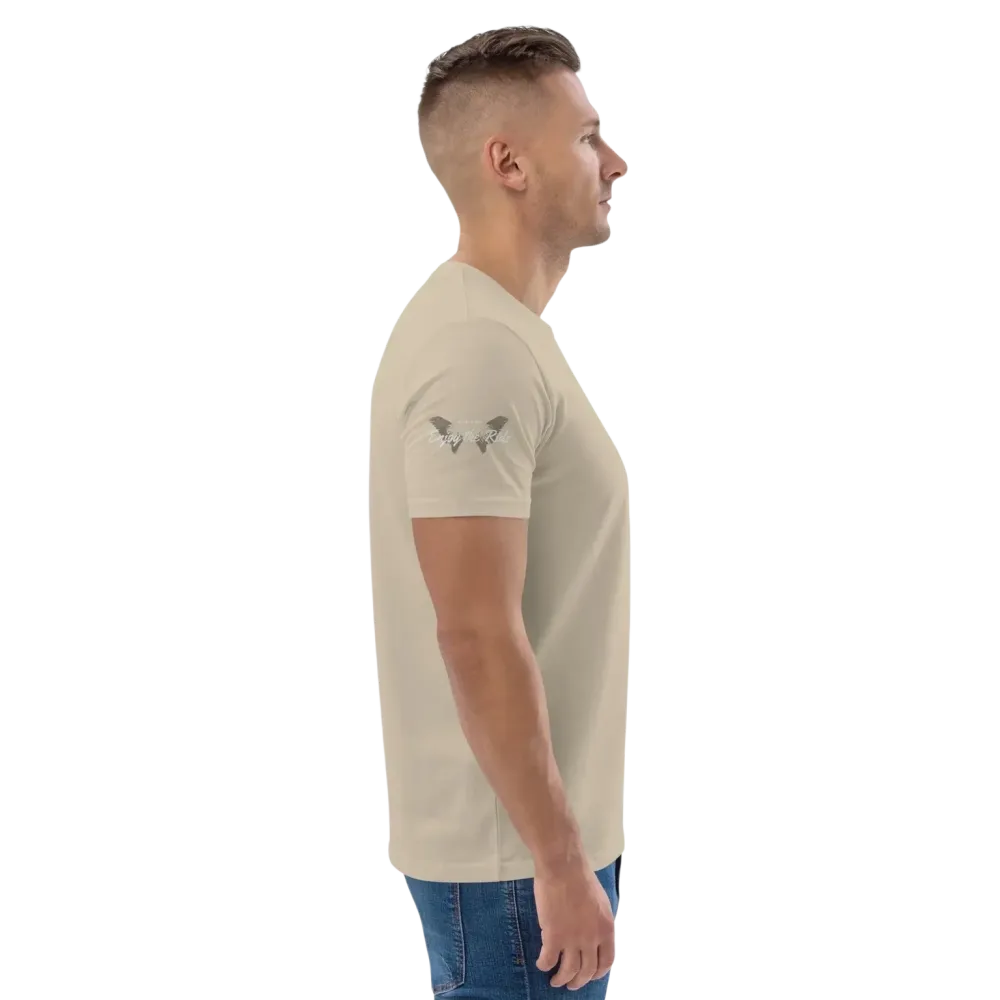 Unisex Bio-Baumwolle T-Shirt im Biker-Stil mit Grafikdesign, in Desert Dust Farbe, für Freizeit, Größe S bis 5XL.