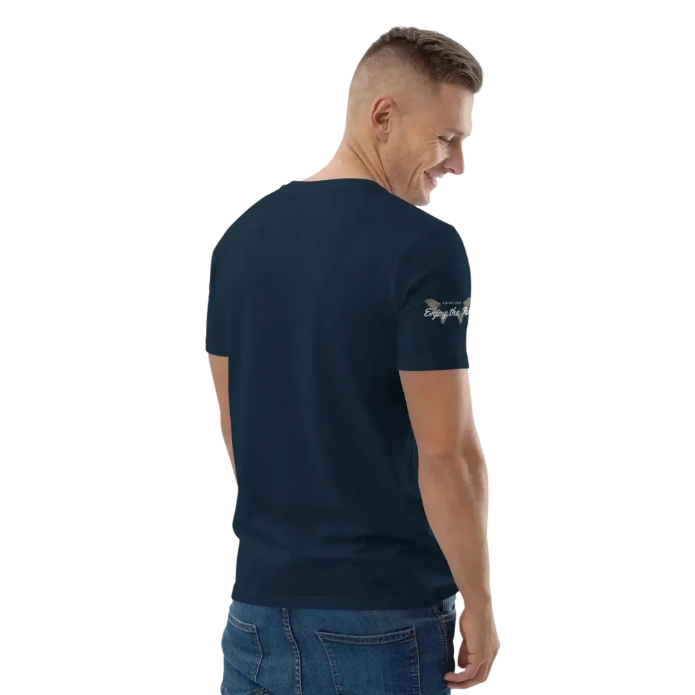 Uniisex Bio-Baumwoll-T-Shirt im Biker-Stil in French Navy, Rückenansicht, für Freizeit, Größen S-5XL