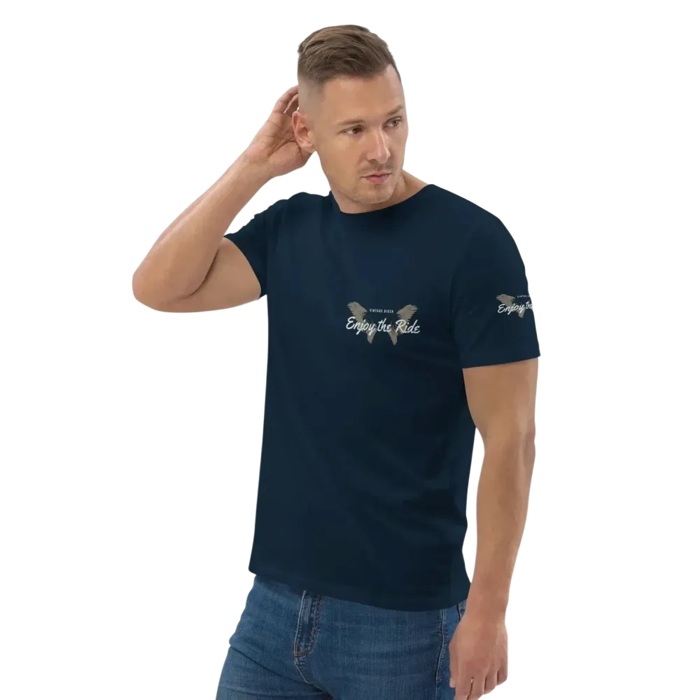 Unisex Bio-Baumwolle T-Shirt im Biker-Stil in French Navy, links vorn, für Freizeit, Größen S bis 5XL