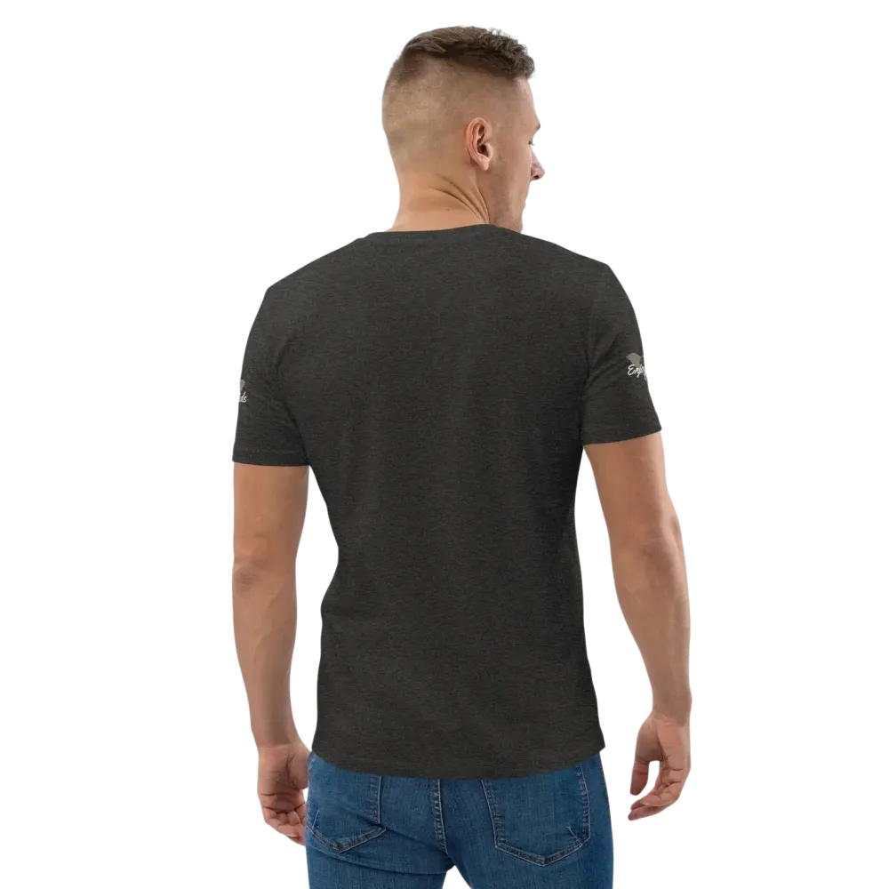 Unisex Bio-Baumwolle T-Shirt im Biker-Stil, dunkelgrau, Rückenansicht, für Freizeit, erhältlich in S bis 5XL, von BUYATHOME24