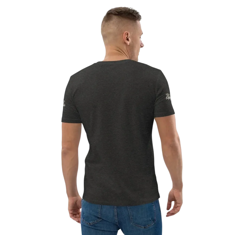 Unisex Bio-Baumwolle T-Shirt im Biker-Stil, dunkelgrau, Rückenansicht, für Freizeit, erhältlich in S bis 5XL, von BUYATHOME24