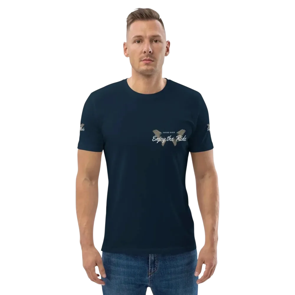 Unisex Bio-Baumwoll-T-Shirt im Biker-Stil, französisch Navy, vorne sichtbar, für Freizeit, in S-5XL, von BUYATHOME24