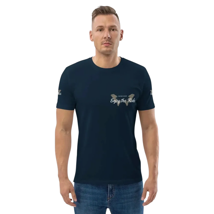 Unisex Bio-Baumwoll-T-Shirt im Biker-Stil, französisch Navy, vorne sichtbar, für Freizeit, in S-5XL, von BUYATHOME24