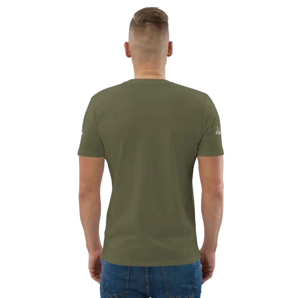 Unisex Bio-Baumwolle T-Shirt in Khaki mit Grafik-Design, bequemes Freizeitshirt im Biker-Stil, in Größen S-5XL.