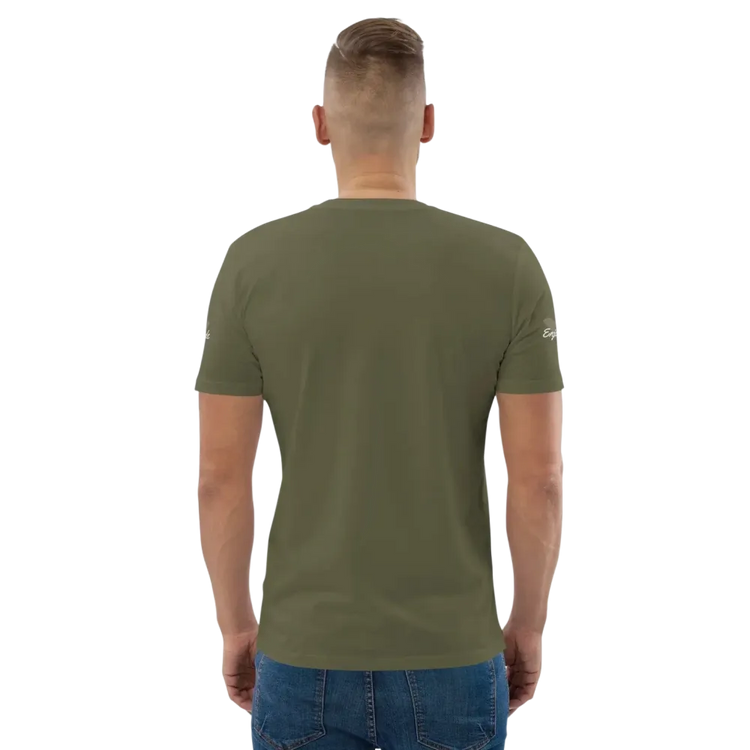 Unisex Bio-Baumwolle T-Shirt in Khaki mit Grafik-Design, bequemes Freizeitshirt im Biker-Stil, in Größen S-5XL.
