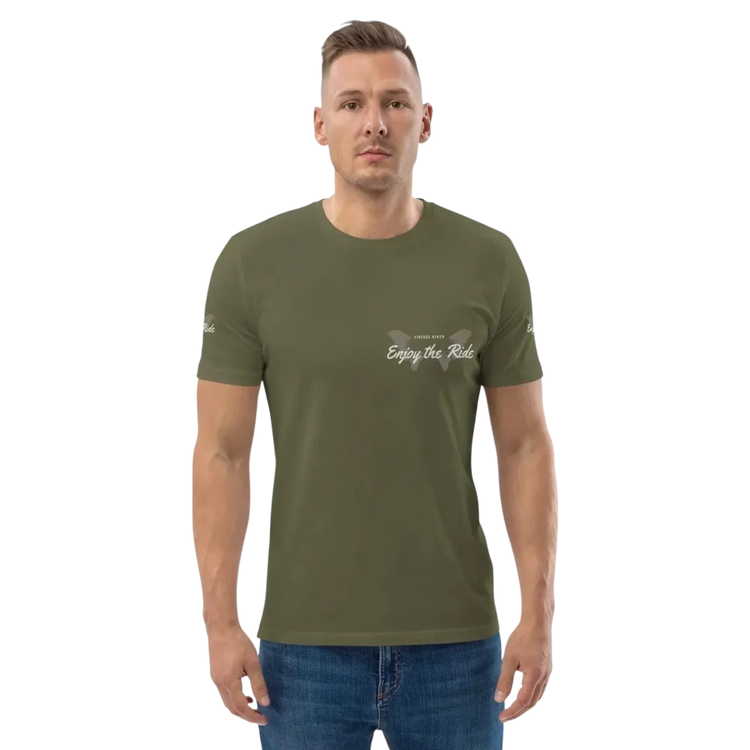 Unisex Grafik-T-Shirt aus Bio-Baumwolle in Khaki, Biker-Stil, vorne sichtbar, für Freizeit, Größen S bis 5XL.