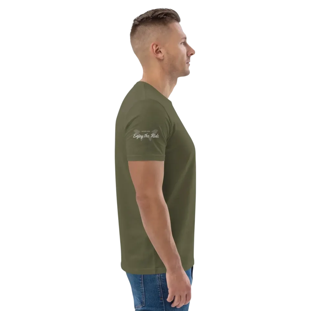 Unisex Bio-Baumwolle T-Shirt in Khaki mit Grafik, Freizeitstil, Biker-Design, in Größe S bis 5XL, von BUYATHOME24