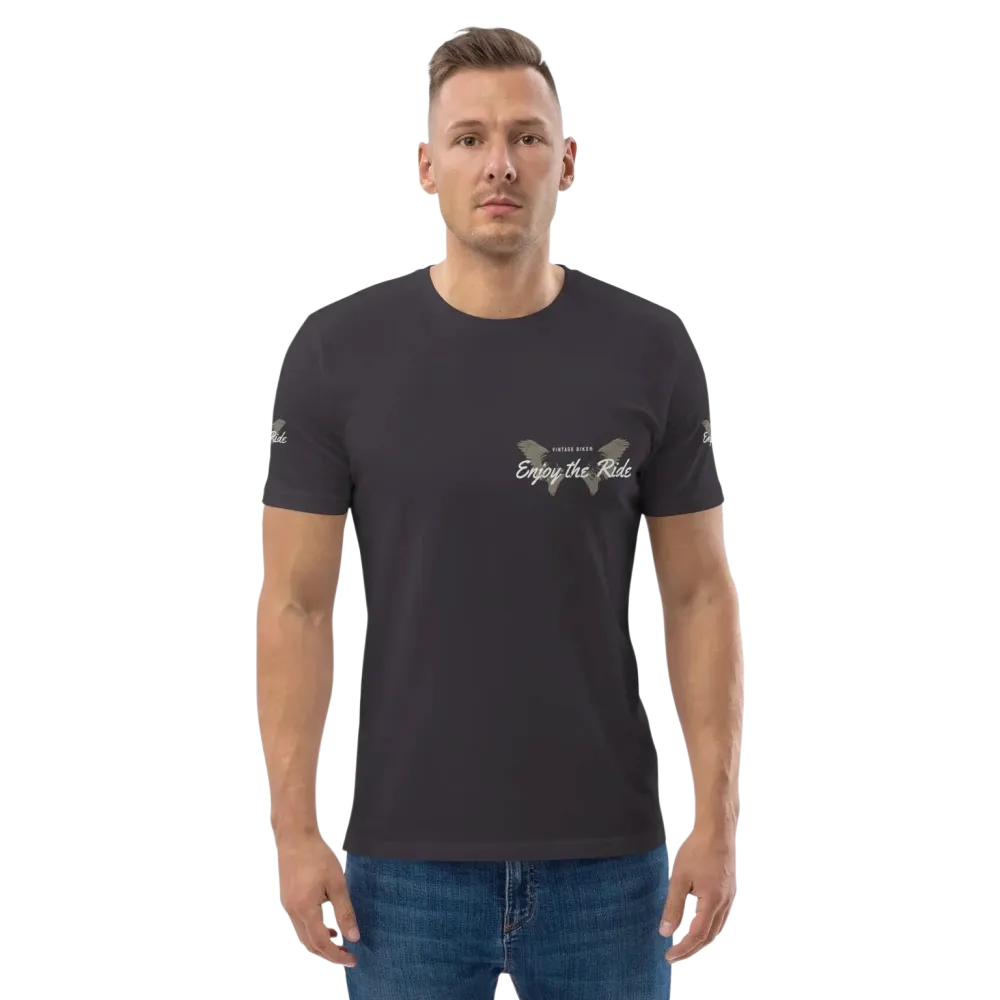 Unisex Bio-Baumwolle T-Shirt mit Biker-Grafik in Anthrazit, Freizeit-T-Shirt, vorne sichtbar, für Damen und Herren, Größen S bis 5XL