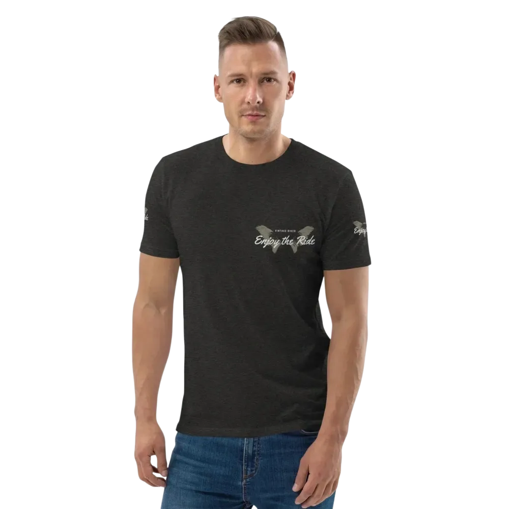 Unisex Bio-Baumwoll T-Shirt in Dunkelgrau mit Biker-Grafik, Freizeit-T-Shirt, bequem und nachhaltig, für Damen und Herren, Größe S-5XL
