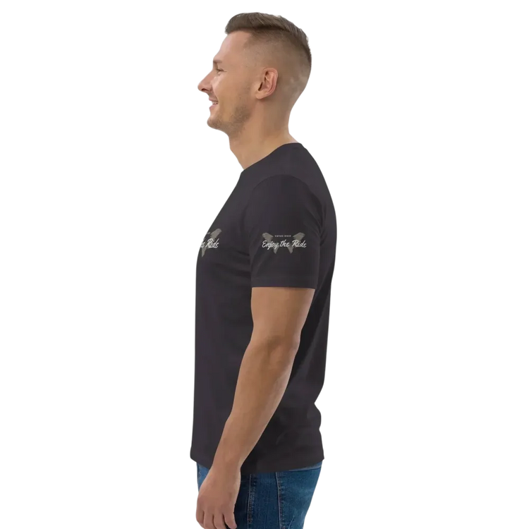Unisex Bio-Baumwoll-T-Shirt in Anthrazit mit Biker-Grafik, bequemes Freizeit-T-Shirt in den Größen S bis 5XL von BUYATHOME24