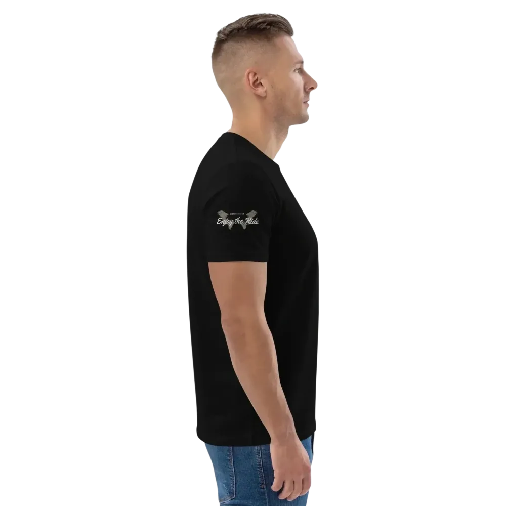 Unisex Bio-Baumwoll-T-Shirt in Schwarz mit Biker-Grafik, Freizeitstyle, für Herren und Damen, erhältlich in S-5XL.