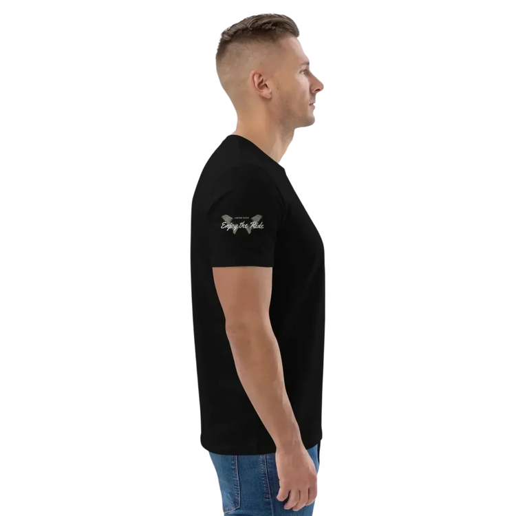 Unisex Bio-Baumwoll-T-Shirt in Schwarz mit Biker-Grafik, Freizeitstyle, für Herren und Damen, erhältlich in S-5XL.
