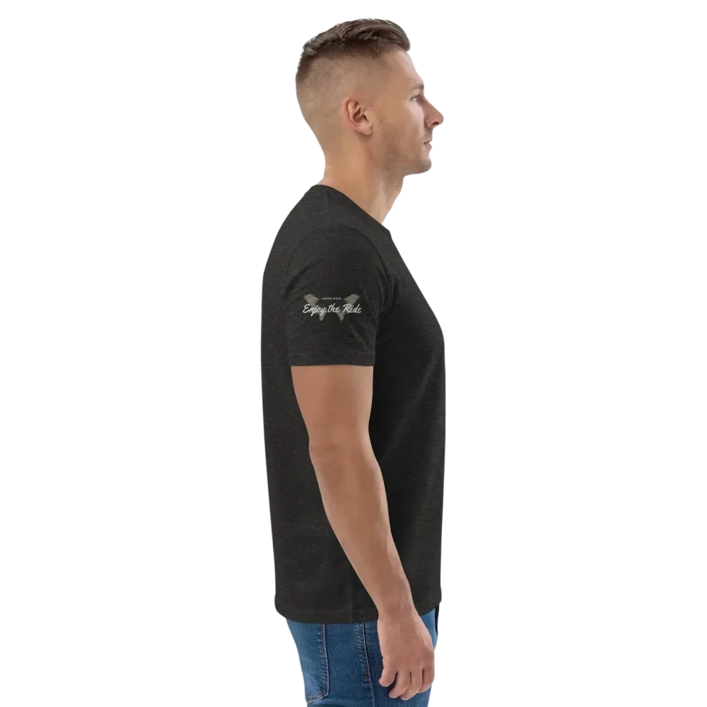 Unisex T-Shirt aus Bio-Baumwolle in Dunkelgrau mit grafischem Biker-Design, bequemes Freizeit-T-Shirt, von BUYATHOME24