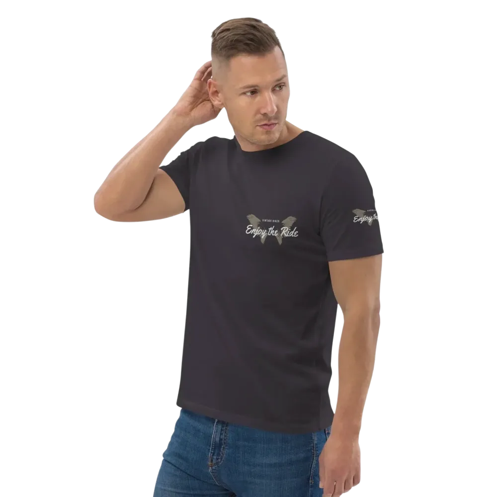 Unisex Bio-Baumwolle T-Shirt im Biker-Stil, anthrazitfarben, Grafik-Design, bequem, Freizeitmode, für Damen und Herren
