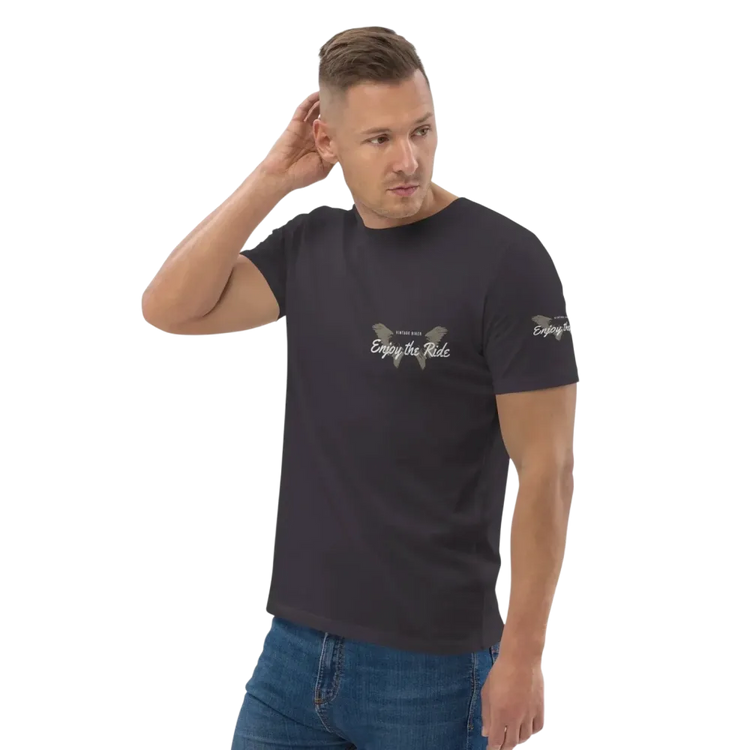 Unisex Bio-Baumwolle T-Shirt im Biker-Stil, anthrazitfarben, Grafik-Design, bequem, Freizeitmode, für Damen und Herren
