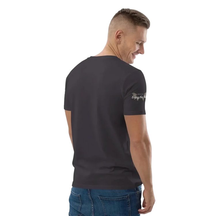 Unisex Bio-Baumwolle T-Shirt in Anthrazit mit Grafik-Design, bequemes Freizeit-Shirt im Biker-Stil, erhältlich in S-5XL.