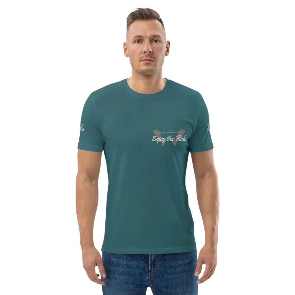 Unisex Bio-Baumwolle T-Shirt mit Sternenhimmel-Grafik, Freizeit- und Biker-Stil, vorneansicht, in S-5XL, von BUYATHOME24