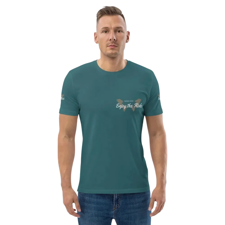 Unisex Bio-Baumwolle T-Shirt mit Sternenhimmel-Grafik, Freizeit- und Biker-Stil, vorneansicht, in S-5XL, von BUYATHOME24