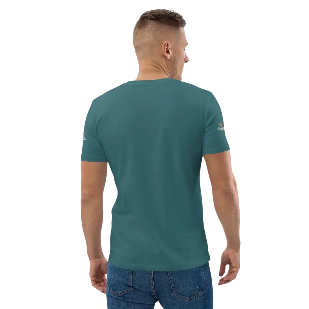 Unisex Bio-Baumwolle T-Shirt mit Sternenhimmel-Grafik im Biker-Stil, Rückenansicht, in verschiedenen Größen von S bis 5XL.