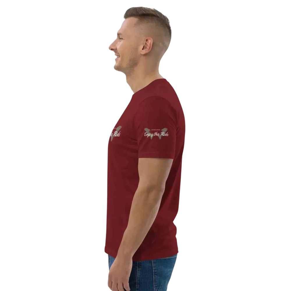 Unisex Bio-Baumwolle T-Shirt im Biker-Stil in Burgund, Freizeit-Shirt, erhältlich in S bis 5XL, von BUYATHOME24